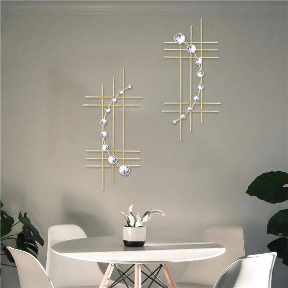 2 Set Bling Metal Wall Art Jeweled crystal Hang wall Decor Rhinestone Diamond - Picture 5 of 7